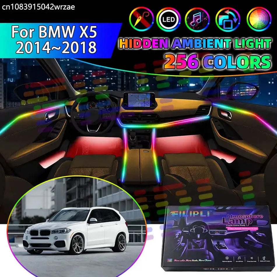 For BMW X5 2014~2018 F15 MK3 2015 2016 RGB Car Interior Ambient Lights Strips Breathing Lighting Kit App Control LED strips Auto by InterCyprus Trading Ltd