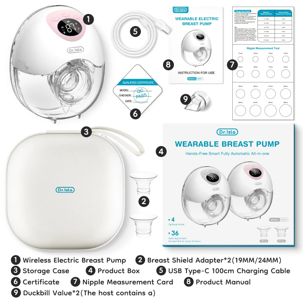 Dr.isla Wearable Electric Breast Pump - Hands-Free with 4 Modes &amp; 36 Suction Levels