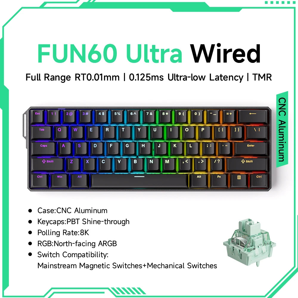 Akko MonsGeek FUN60 Ultra Mechanical Gaming Keyboard &ndash; Rapid 8K Trigger with Magnetic Switch Ultra Wired TMR B