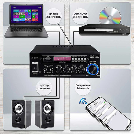 DUTRIEUX 2000W 2.0 Channel Home Theatre Amplifier with Bluetooth and EQ