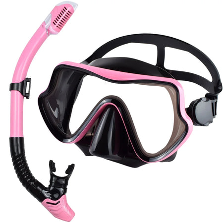 JoyMay Scuba Diving Mask Snorkel Set &ndash; Professional Panoramic View BlackPink