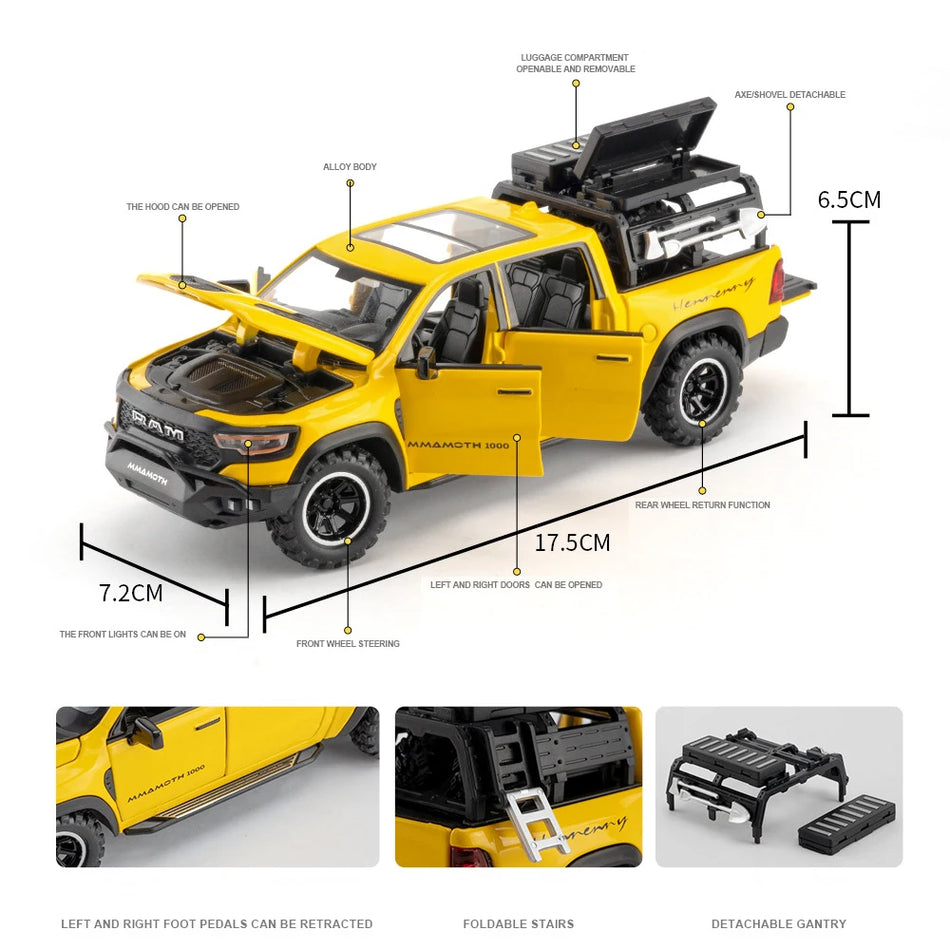 Diecast Pull Back Car Model with Sound and Light for Dodge RAM 1000 TRX
