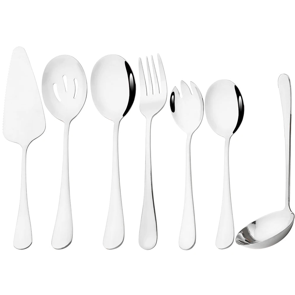 KNGZI 5/7Pcs Serving Utensils Set &ndash; Eco-Friendly Stainless Steel Design 7Pcs Silver