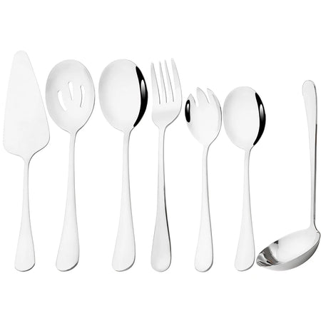 KNGZI 5/7Pcs Serving Utensils Set &ndash; Eco-Friendly Stainless Steel Design 7Pcs Silver
