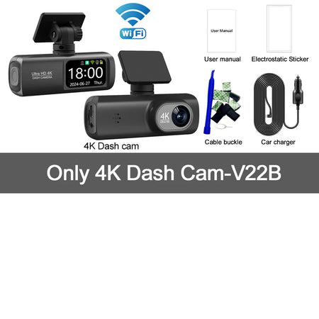 UHD 4K Dash Cam Dual Lens &ndash; Built-In WiFi and GPS for 24-Hour Parking Monitoring