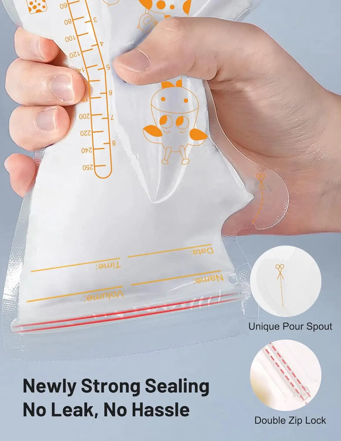MIGITOS Self-Standing Breastmilk Storage Bags - 250ml, 100pcs, BPA Free