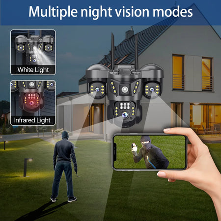 V380 Pro WiFi IP Camera 15MP Triple Lenses Triple Screens Security Video Monitor Night Vision Outdoor Waterproof CCTV Cameras