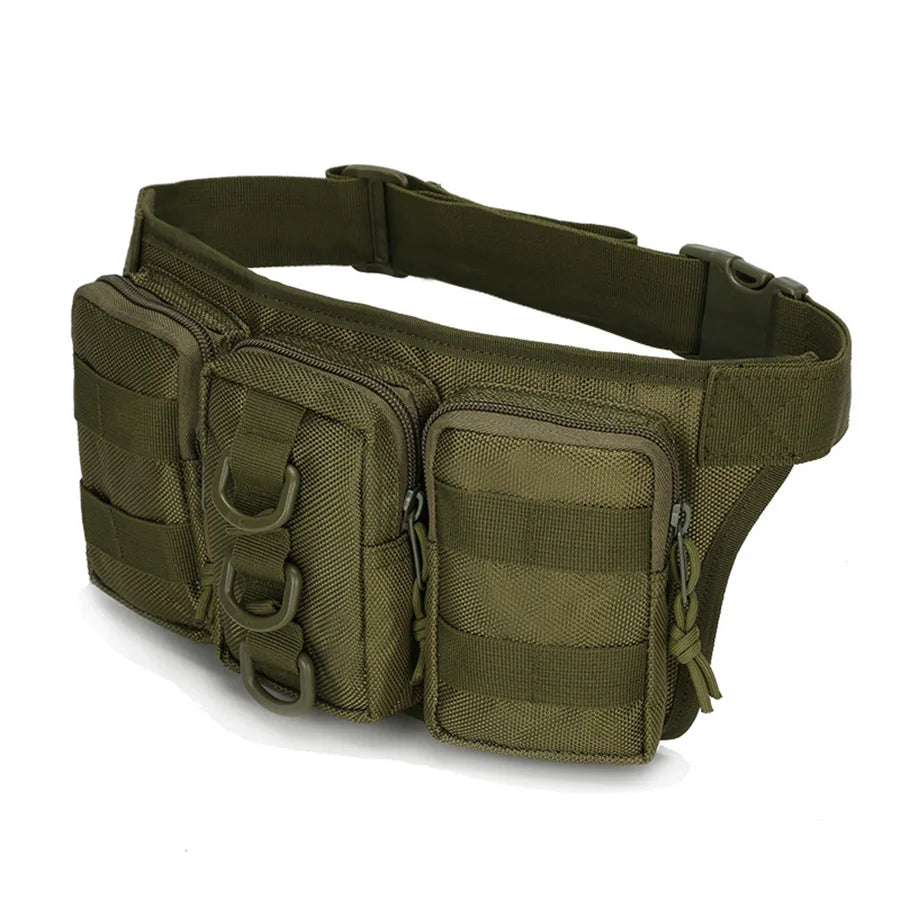 Triple Small Waist Bag Camouflage - Durable Waterproof Army Green