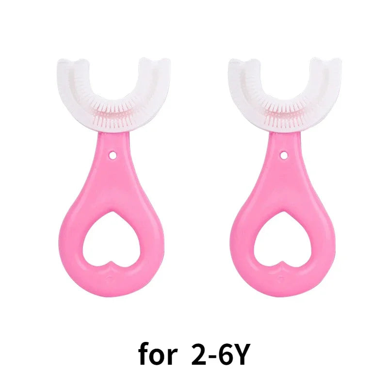 360 Degree U-Shaped Silicone Baby Toothbrush for Kids' Oral Care 2 Pcs Pink(2-6Y) 1 / CHINA