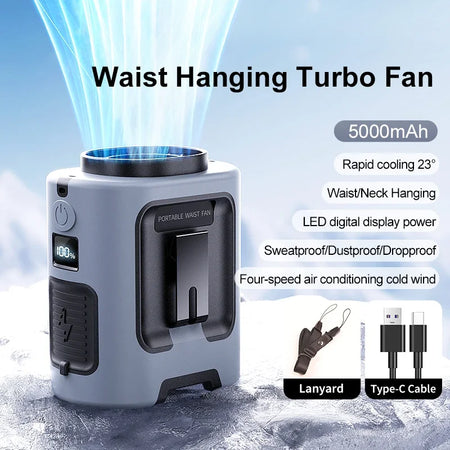 Mini Portable Waist Fan &ndash; 4 Speed Strong Wind with Power Bank