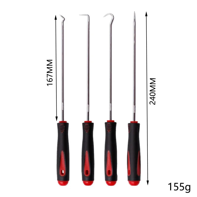 Heat-resistant Antislip Hook Pick Set - 4pcs Car Repair Tool Kit Red Black Long