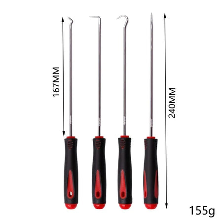 Heat-resistant Antislip Hook Pick Set - 4pcs Car Repair Tool Kit Red Black Long