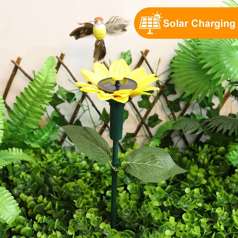 Solar Sunflower Stake Decor Rotating Butterfly Hummingbird