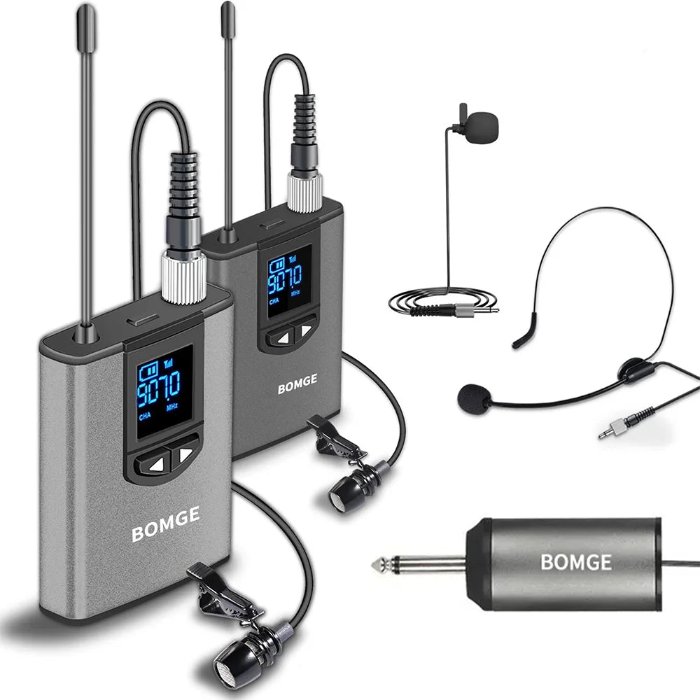 BOMGE Dual Wireless Microphone System with Rechargeable Transmitter &amp; Receiver BG-112U