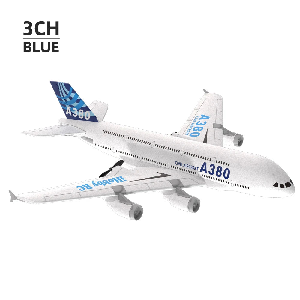 3Ch 2Ch A380 RC Plane Glider &ndash; Easy To Control Foam Aircraft 3CH blue