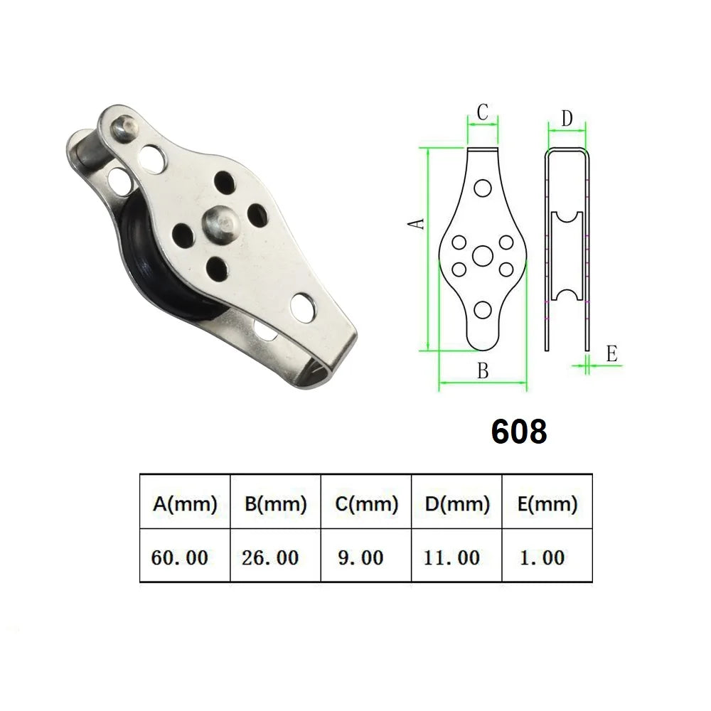 5PCS 316 Stainless Steel Pulley Blocks for Kayak and Boat Anchor Trolley
