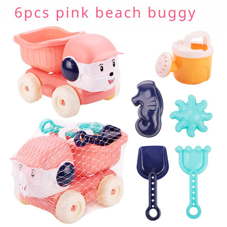 Children's Summer Beach Toy Set - Sand Wheel, Bucket, Shovel, Rake, Sailboat &amp; More for Creative Play 6pcs pink car / CHINA