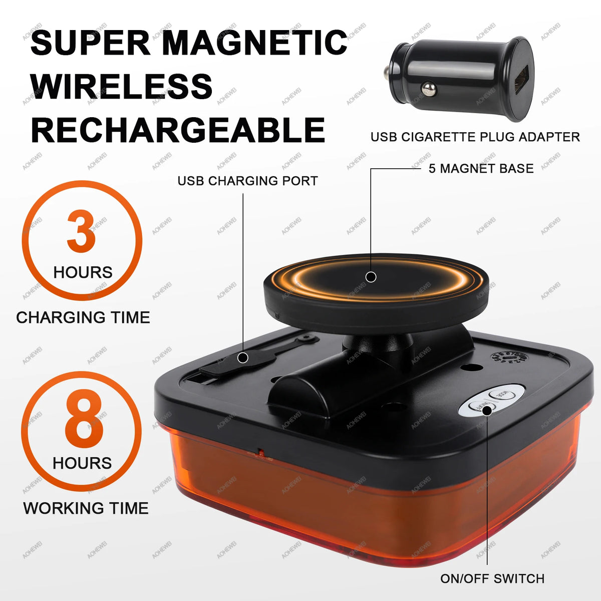 AOHEWEI LED Wireless Strobe Hazard Lights Kit - Rechargeable Magnetic Beacon for Trucks &amp; Vehicles