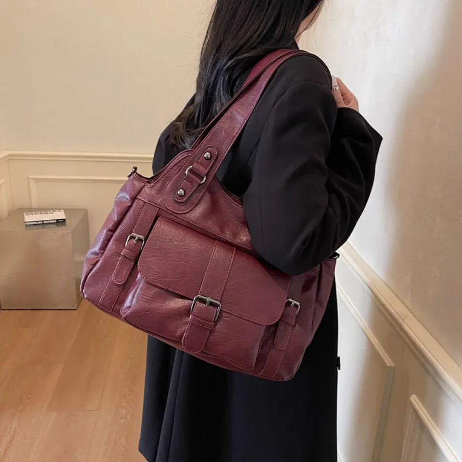 Vintage měkká kožená taška přes rameno pro ženy, crossbody tote kabelka, cestovní messenger