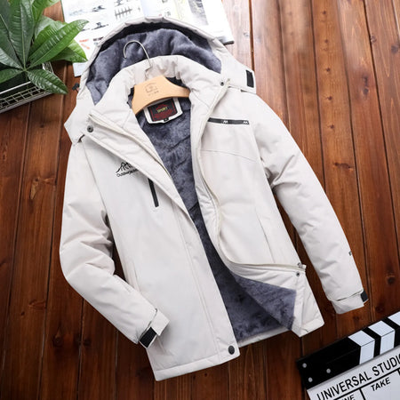 Women's Solid Colour Waterproof Windbreaker Jacket with Fleece Lining White / M / CN