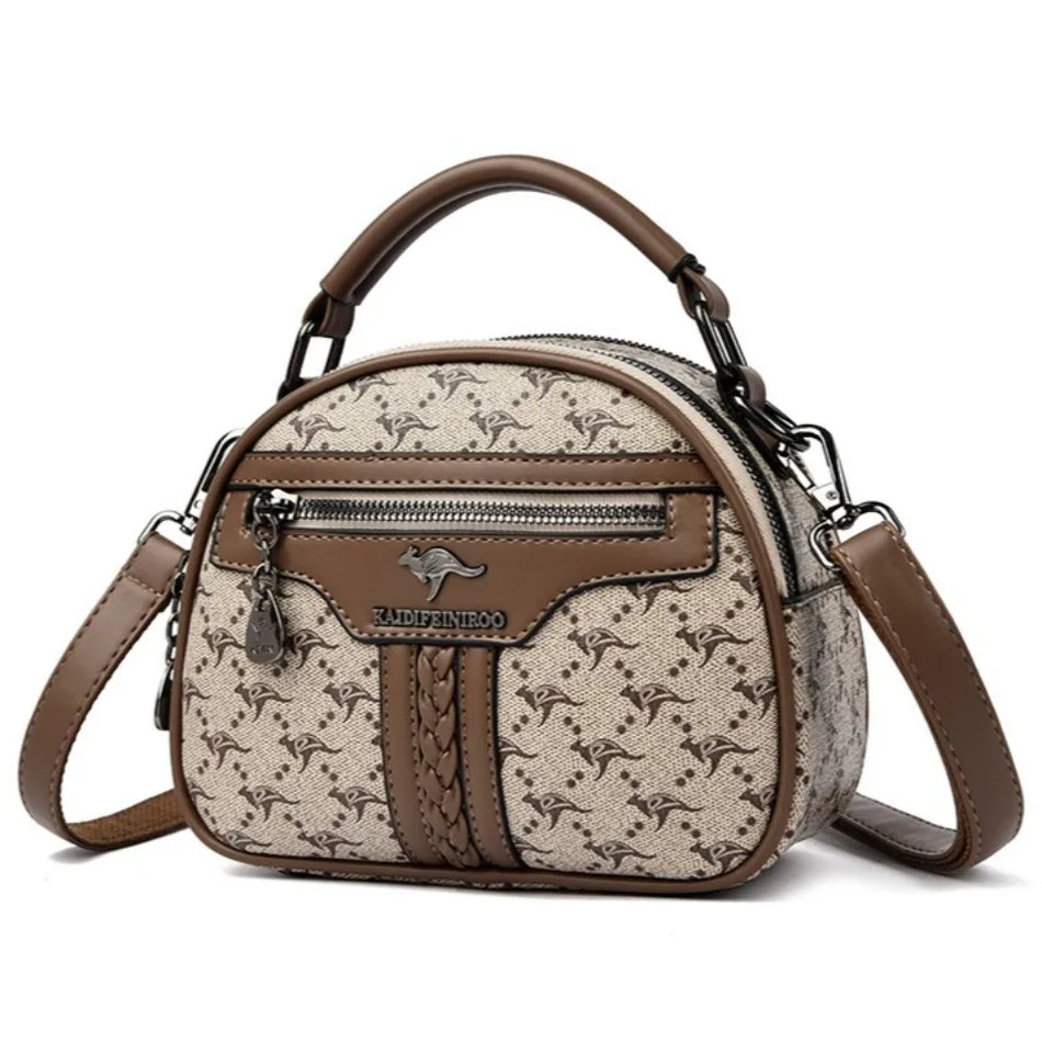 Genuine Leather Small Tote for Women, Crossbody Messenger Bag with Two Layer Design