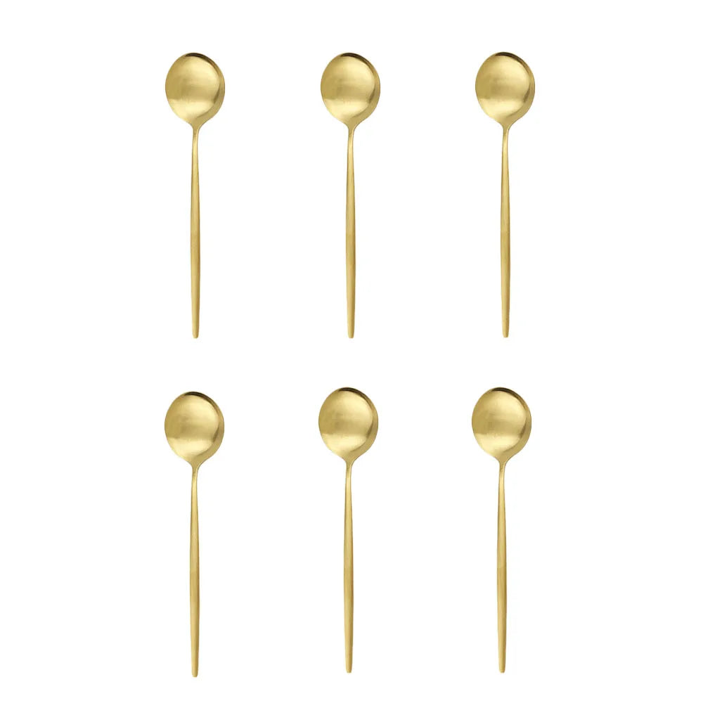 6Pcs Matte Stainless Steel Teaspoon Set &ndash; Elegant Black and Rose Gold Design 6Pcs Gold