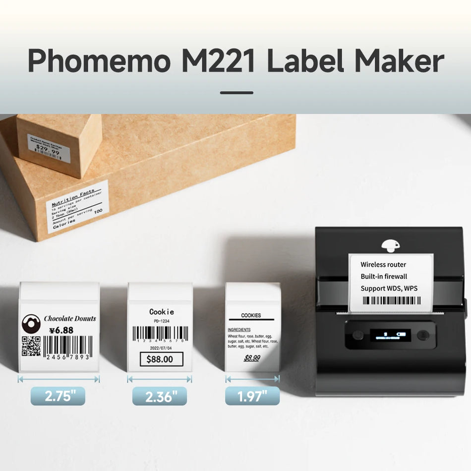 Phomemo M221 Bluetooth Thermal Label Printer, 3-Inch Label Maker for Business