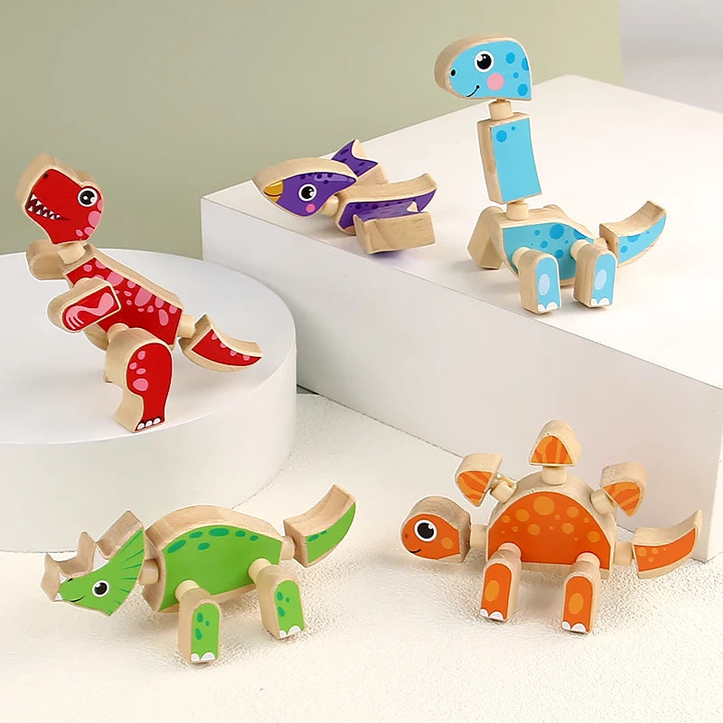 Wooden Animal Dinosaur Robot Building Blocks &ndash; Educational NB390C2-Dinosaur