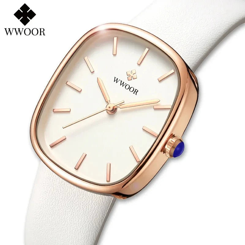 🟠 WWOOR 2024 Женщины Смотреть модные кожаные браслет часы Top Top Brand Роскошные водонепроницаемые женские наручные часы Montre Femme Feminino
