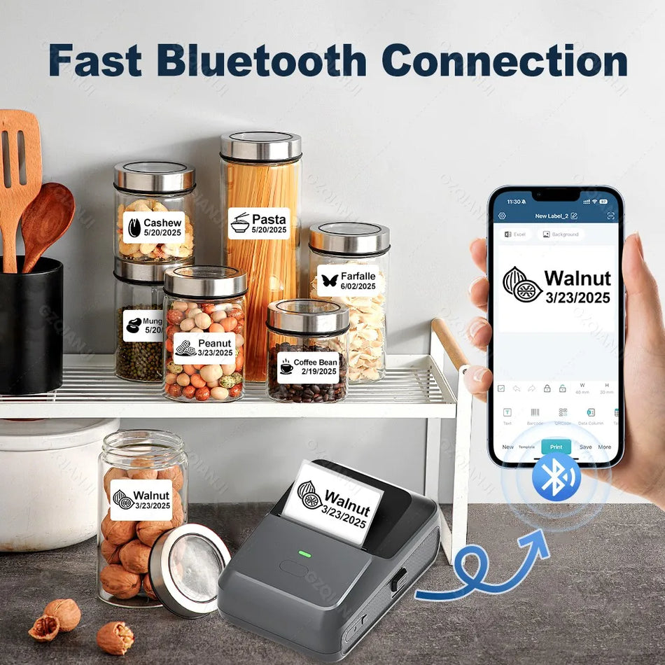 Mini termalni tiskalnik nalepk, 2-palčni, prenosni, brezžični Bluetooth za 20-50mm
