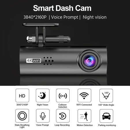 ACCEO 4K Smart Dash Cam &ndash; Front Rear Night Vision Recording