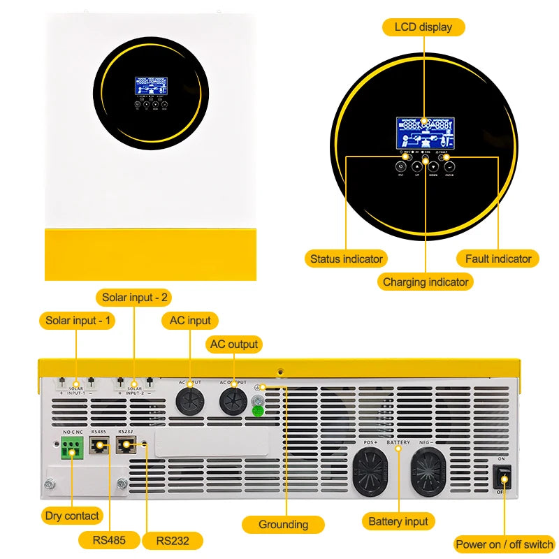 Inverter Ibrido Solare Aninerel 3.5kW 6.2kW 11kW MPPT 100A 120A 160A 500VDC 220VAC Onda Sinusoidale Pura WiFi Pronto LiFePO4