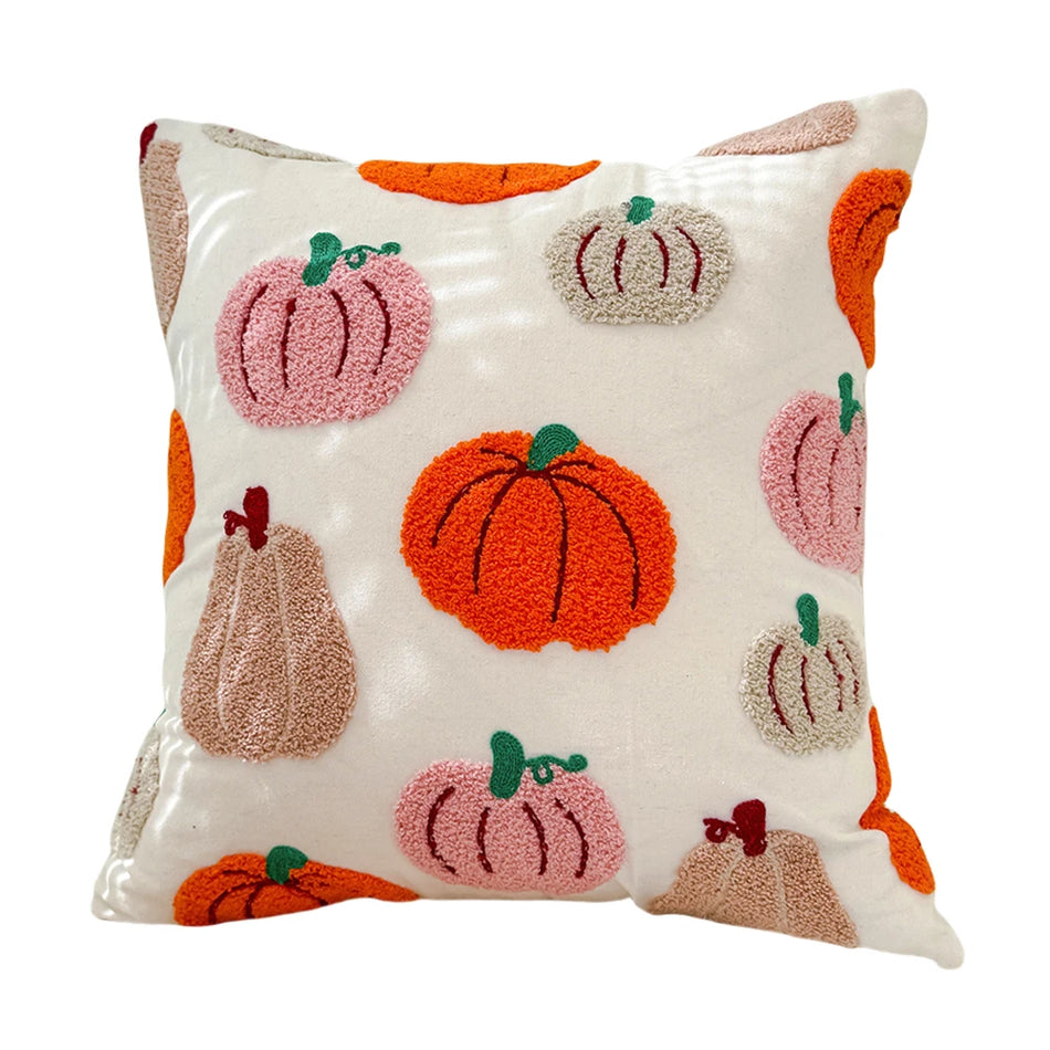 Halloween besticktes 18x18 orange Kürbis-Kissenbezug