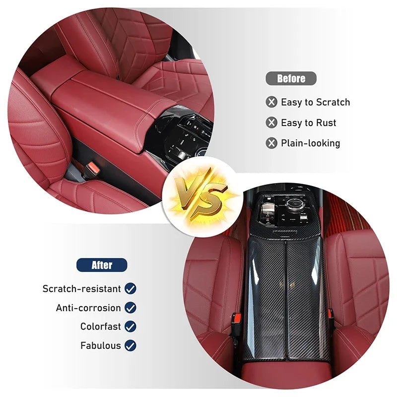 Center Console Armstödsskydd i Kolfiber för BMW 5-serie G60 2024 Interiör Trim Uppgradering