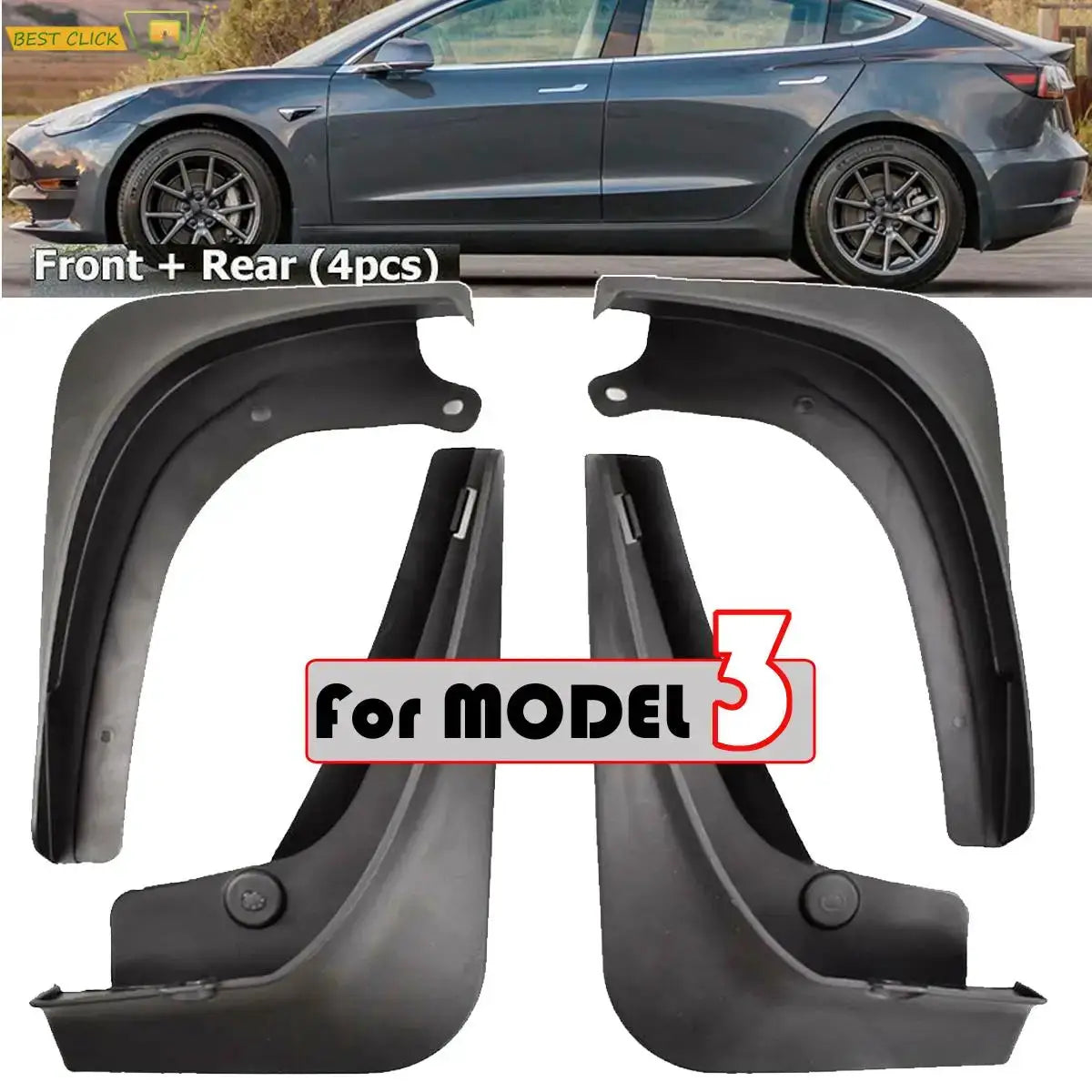 For Tesla Model 3 2016 2017 2018 2019 2020 2021 Mud Flap Splash Guards Mudguards Front Rear Fender Protector Racing Car Mudflaps by InterCyprus Trading Ltd