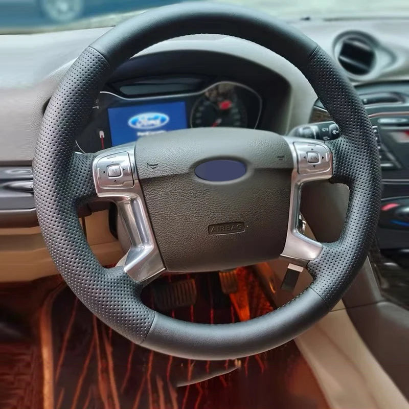Черен кожен калъф за волан за Ford Mondeo Mk4 S-Max