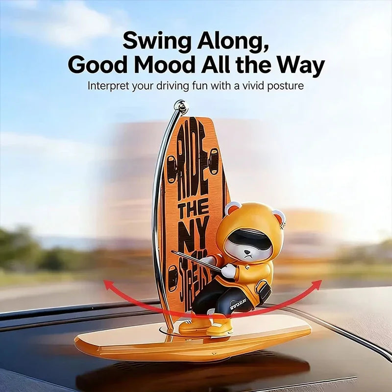 Ornamento da cruscotto per auto a forma di orso oscillante da barca a vela, con decorazioni in PVC e alluminio