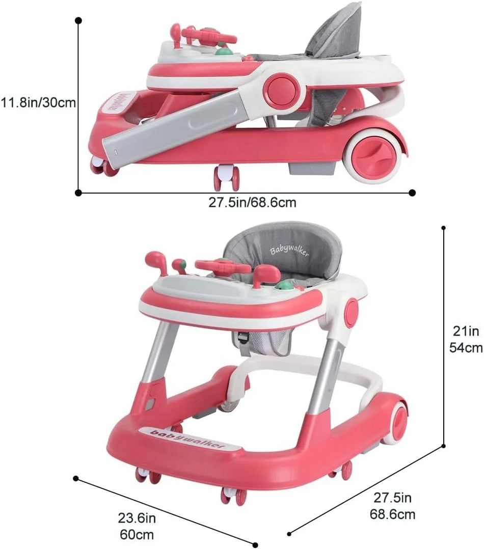 2 in 1 Baby Walker with Removable Feeding Tray and Music Tray, Push Walker
