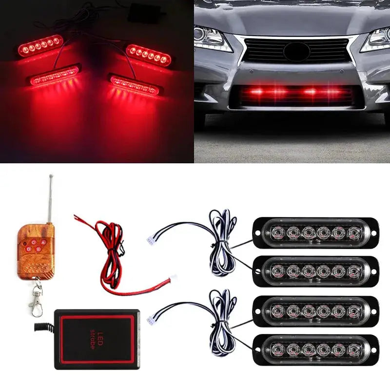 4PCS Grill Car LED Light Strobe Red Blue Emergency Remote Wireless Control Flash Signal Fireman Beacon Warning Lamp Yellow White by InterCyprus Trading Ltd