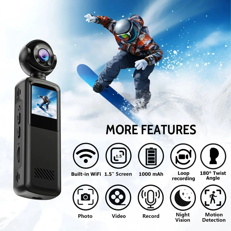 Κάμερα Δράσης 48MP HD με 180 Μοίρες Νυχτερινής Όρασης Φορητός Μίνι Καταγραφέας
