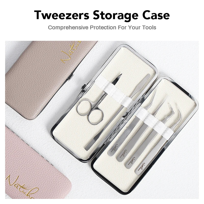 NATUHANA Eyelash Tweezers Set with Elegant Storage Case