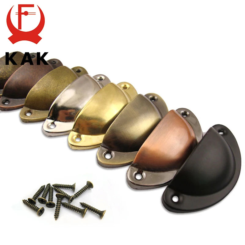 KAK 2 Pieces Retro Metal Cabinet Handles Shell Pull Brass
