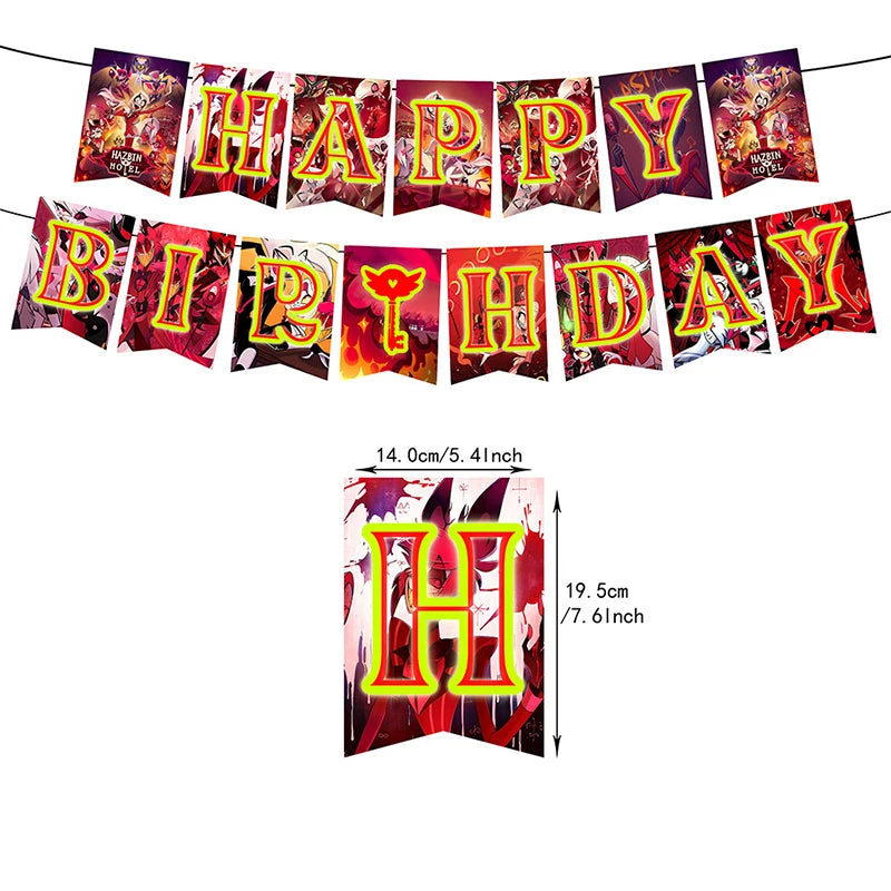 Hazbined Birthday Party Decoration Set with Balloons, Banner, and Cake Topper