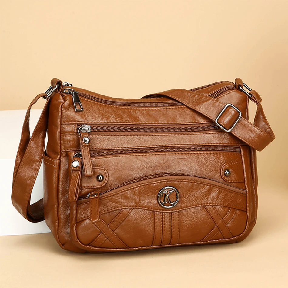 Borsa a tracolla in pelle morbida con molteplici tasche per donna, borsa di lusso e borsa a mano 2025