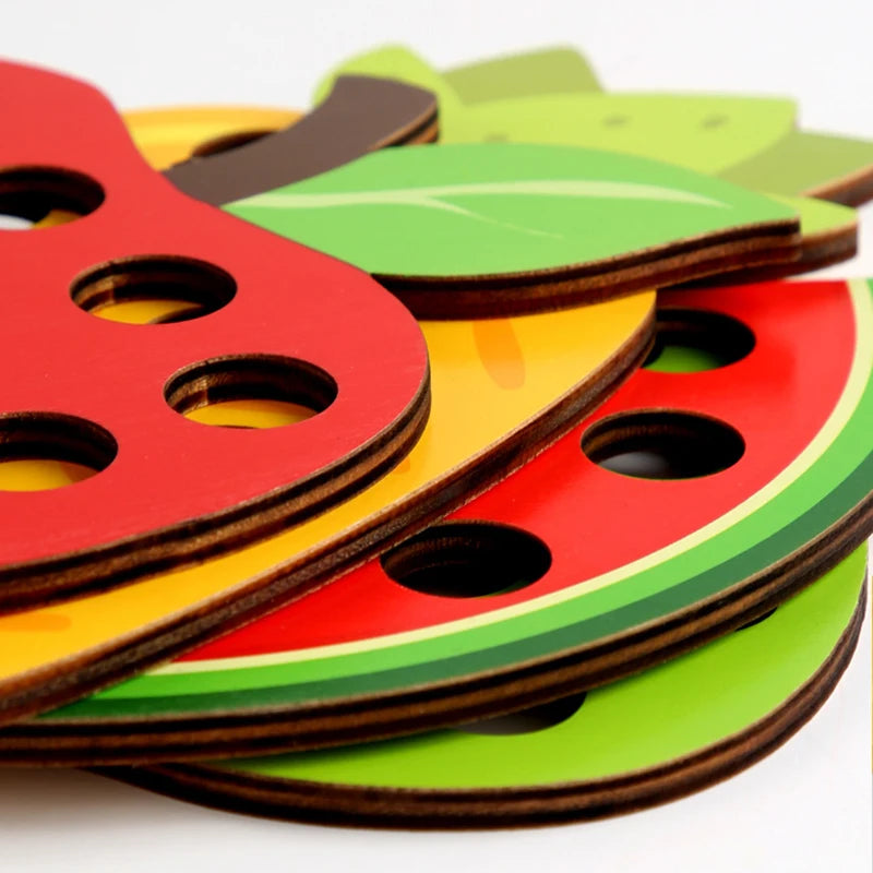 Educational Wooden Lacing Fruit Toy Set - Threading Activity Puzzle for Toddlers' Fine Motor Skills