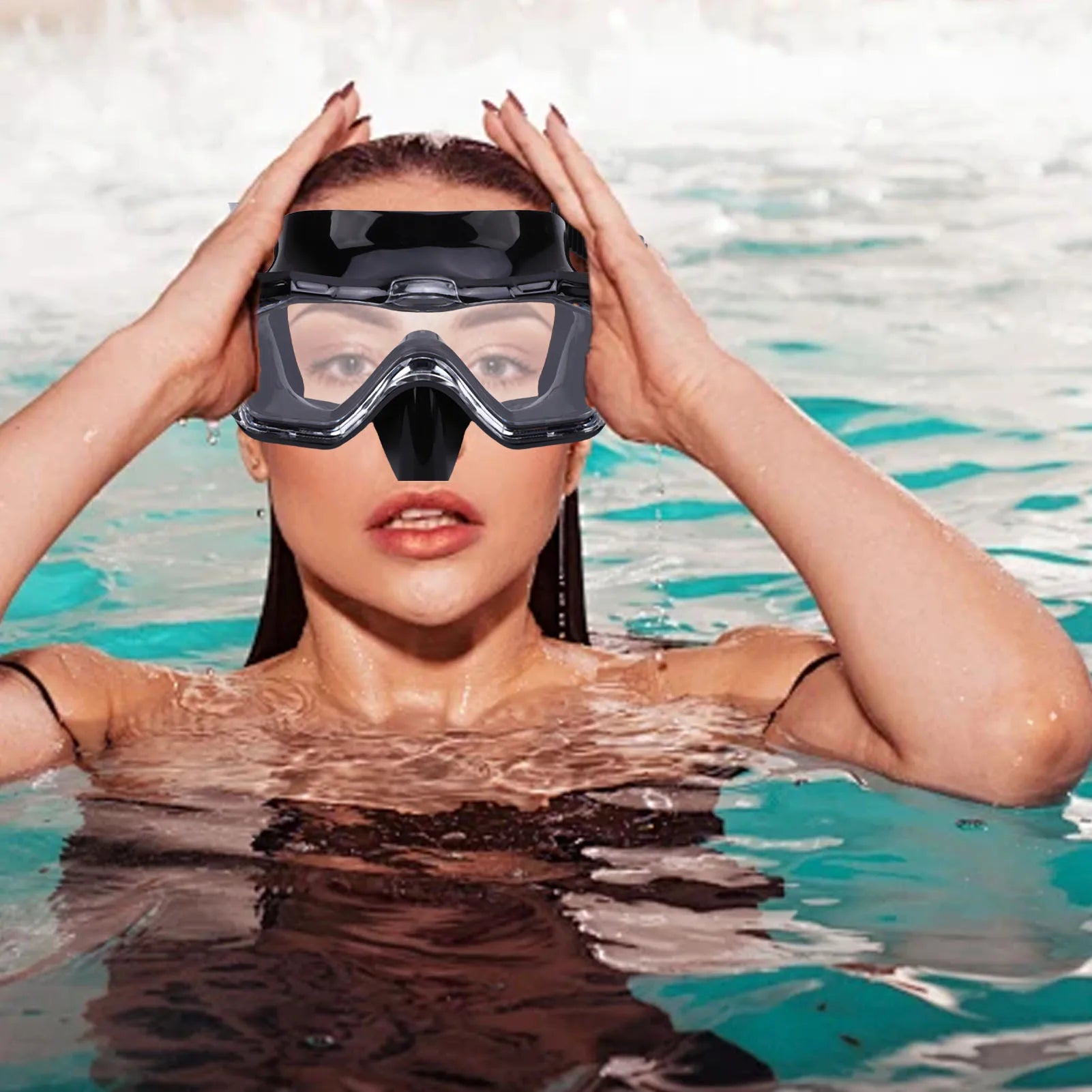 Swim Goggles With Nose Cover &ndash; Wide View Shatterproof Lens