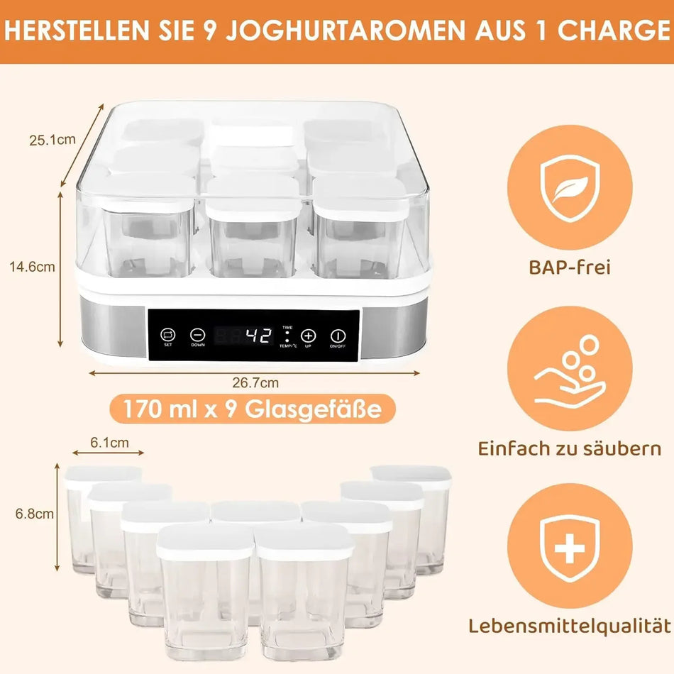 Cyfrowa maszyna do jogurtu z kontrolą temperatury 9 filiżanek