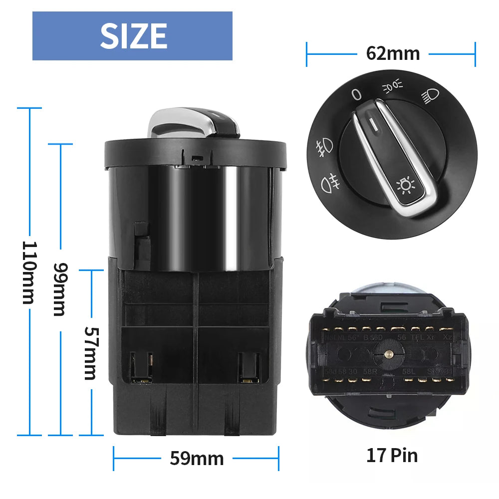 Headlight Control Fog Lamp Switch 17 Pins &ndash; VW Fits