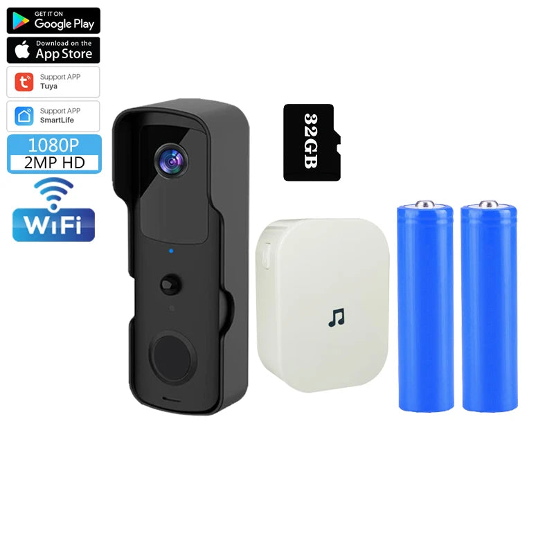 Smart Tuya WiFi Doorbell &ndash; 1080P HD Video Outdoor Battery F / EU Plug