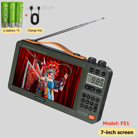 SANSUI F51/F50 Portable FM Radio with Bluetooth, Dual TF Slots &amp; MP4 Player F51 7.0-inch Green